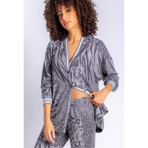 P J Salvage Animal Print Patch Cardigan pants set jogger lounge relaxing XS NWT - Picture 2 of 16